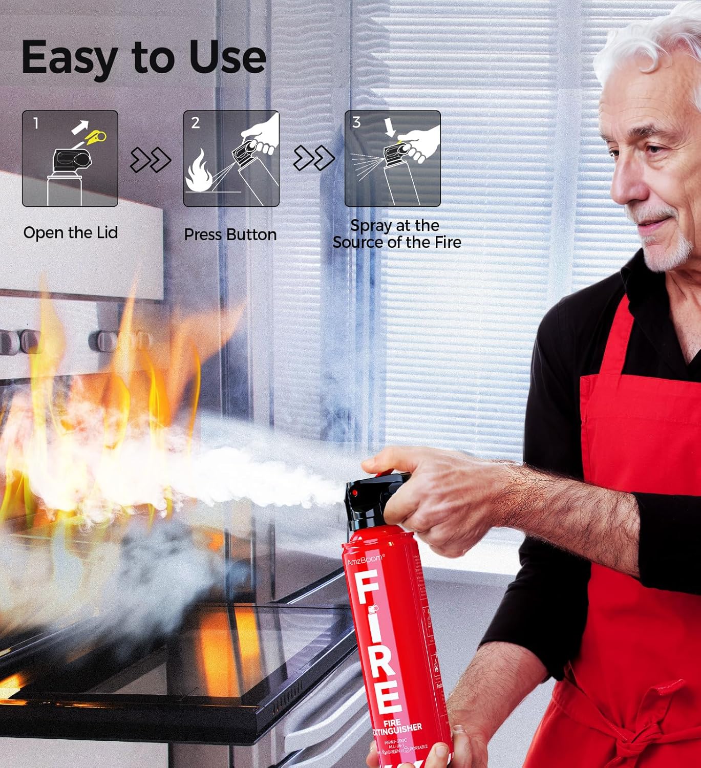 Fire Extinguisher for Home 1Pack, Kitchen, Car, and Grill,Ompact Water-Based A, B, C, K Extinguisher with 6-Year Warranty and Easy Storage.