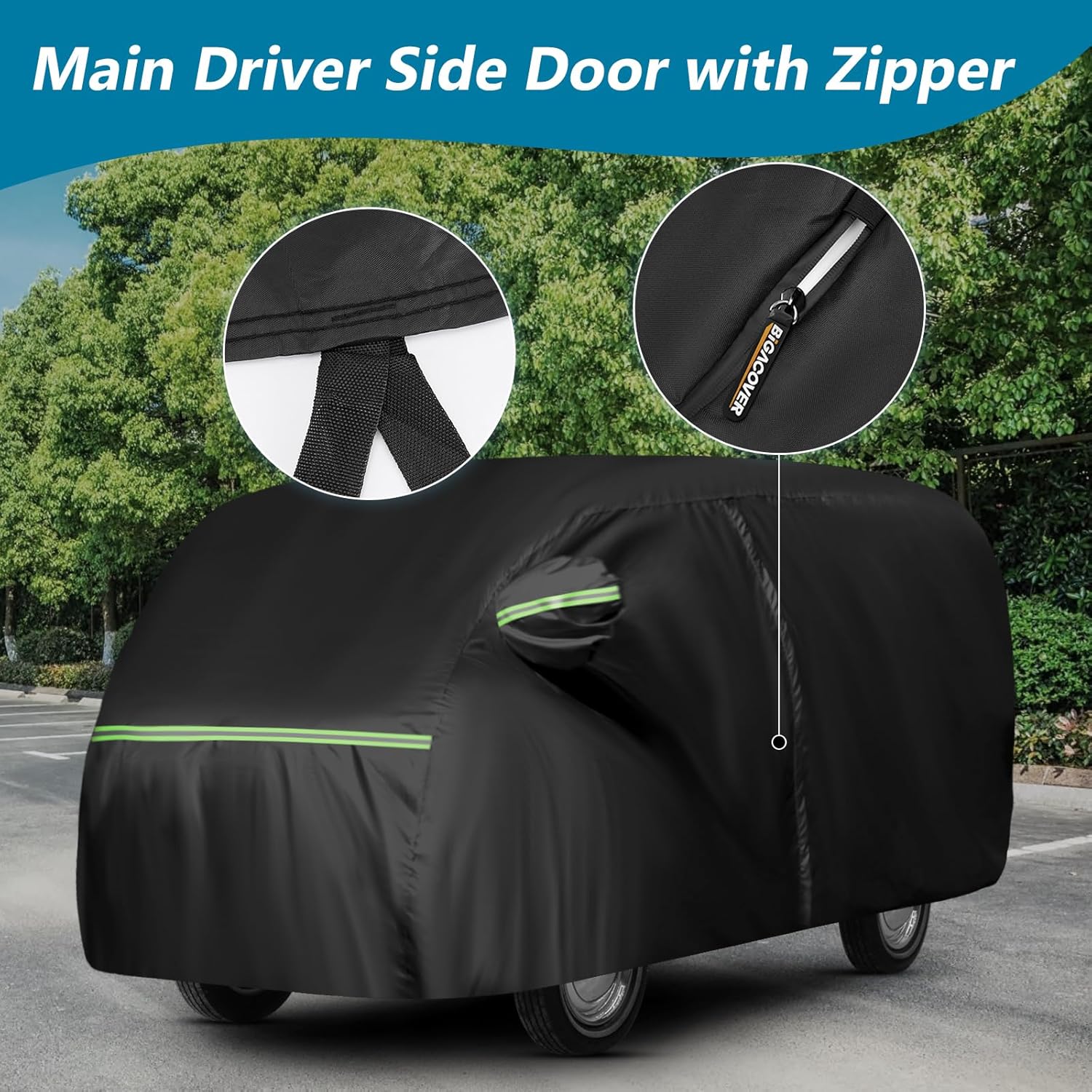 Waterproof Car Covers for 1950-1992 VW Bus T1 T2 T3, 420D Oxford Cloth Sun Heat Protection Outdoor Full Covers with Driver Side Zipper Windproof Heavy Duty All Weather for 1950-1992 VW Bus T1 T2 T3