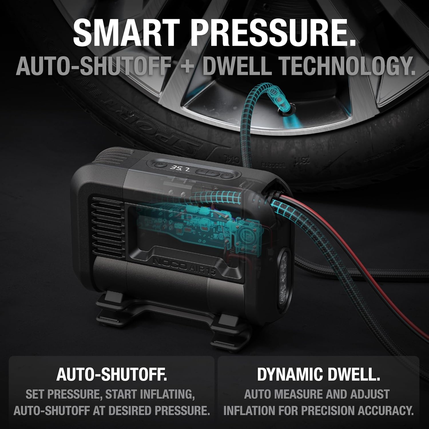 NOCO AIR15: UltraFast 15A Tire Inflator - 12V Portable Air Compressor Pump, 80 PSI Max – 44 SLPM Airflow Inflates 0–40 PSI in 2.9 Minutes – Digital Gauge + Auto-Shutoff