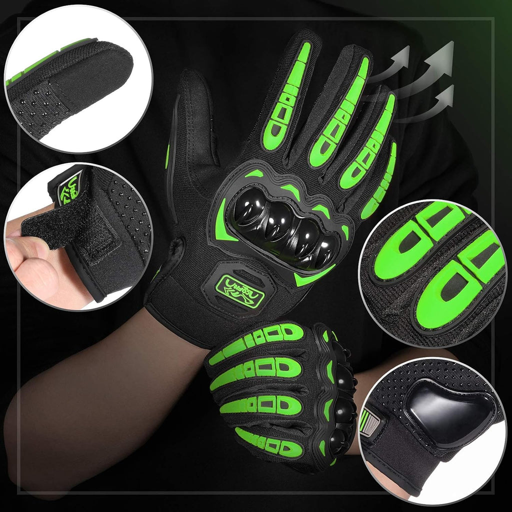 COFIT Motorcycle Gloves Breathable, Touchscreen Motorbike Gloves Anti-Slip with Good Grip Hard Knuckles Protection for Men Women Motocross, BMX ATV MTB Cycling, Road Racing - Green L