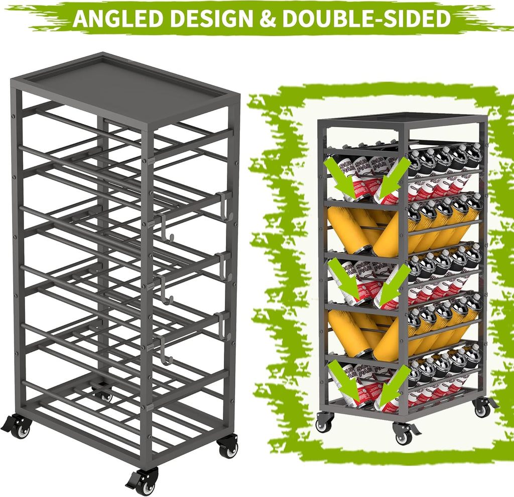 50 Spray Paint Storage Holder, Rolling Spray Can Storage Rack, Heavy Duty Paint Aerosol Can Organizer, Lube Can Holder Cart, Lube Bottle Organizer Rack for Garage,Shop, Craft Workroom