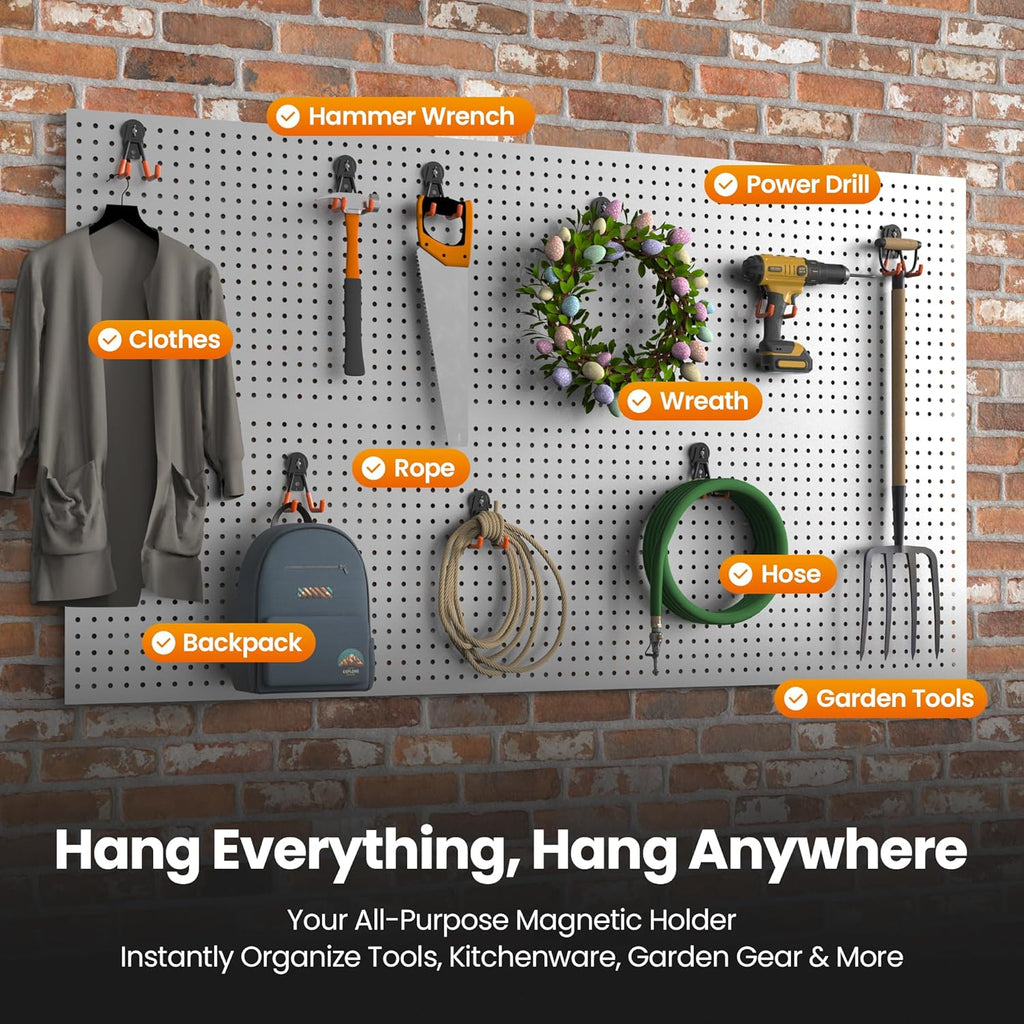 6 Pack Large Magnetic Hooks Heavy Duty Extra Strong Magnetic Garage Hooks Big NdFeB Industrial Magnet Hooks Magnetic Utility Storage Holder Organization with Anti-Slip Coating for Hanging Garden Tool