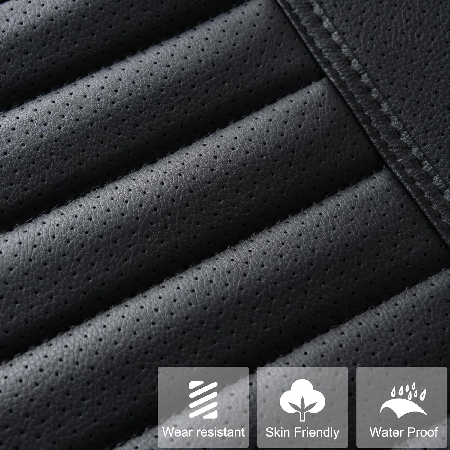 2pc Edge Wrapping Comfortable Car Front Seat Covers, Seat Protectors, Anti-Slip Bottom Seat Cushion Covers for Auto with PU Leather(Black)