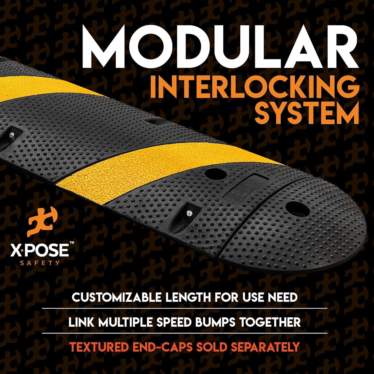 Xpose Safety 2-Pack Speed Bump Strips – 6 Ft Rubber Speed Humps with Modular Interlocking Design - Stop and Slow Cars - for Outdoor, Road, Ramp Ends, Driveway Curb Ramps