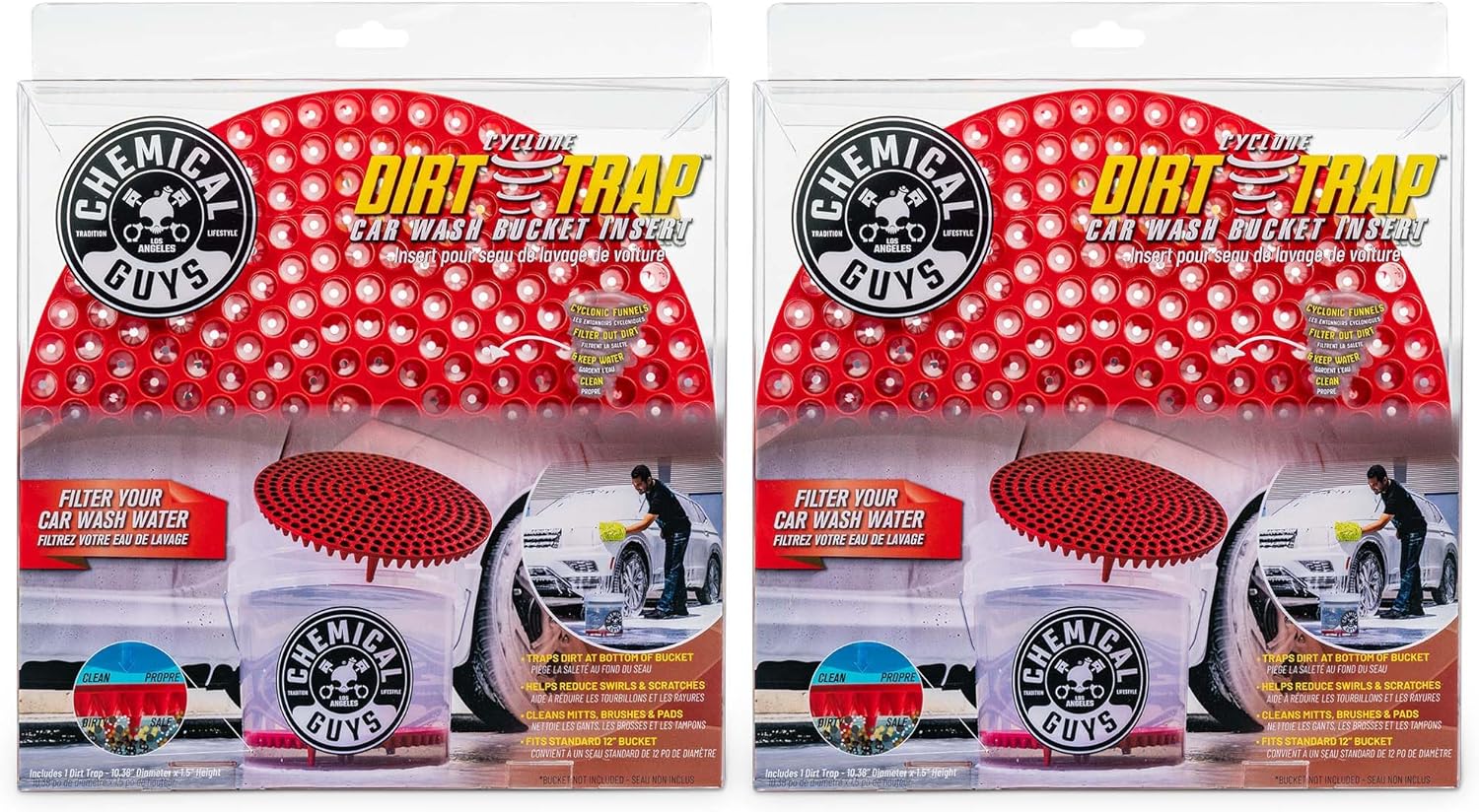 Chemical Guys Cyclone Dirt Trap Car Wash Bucket Insert Red Color (2 Pack)