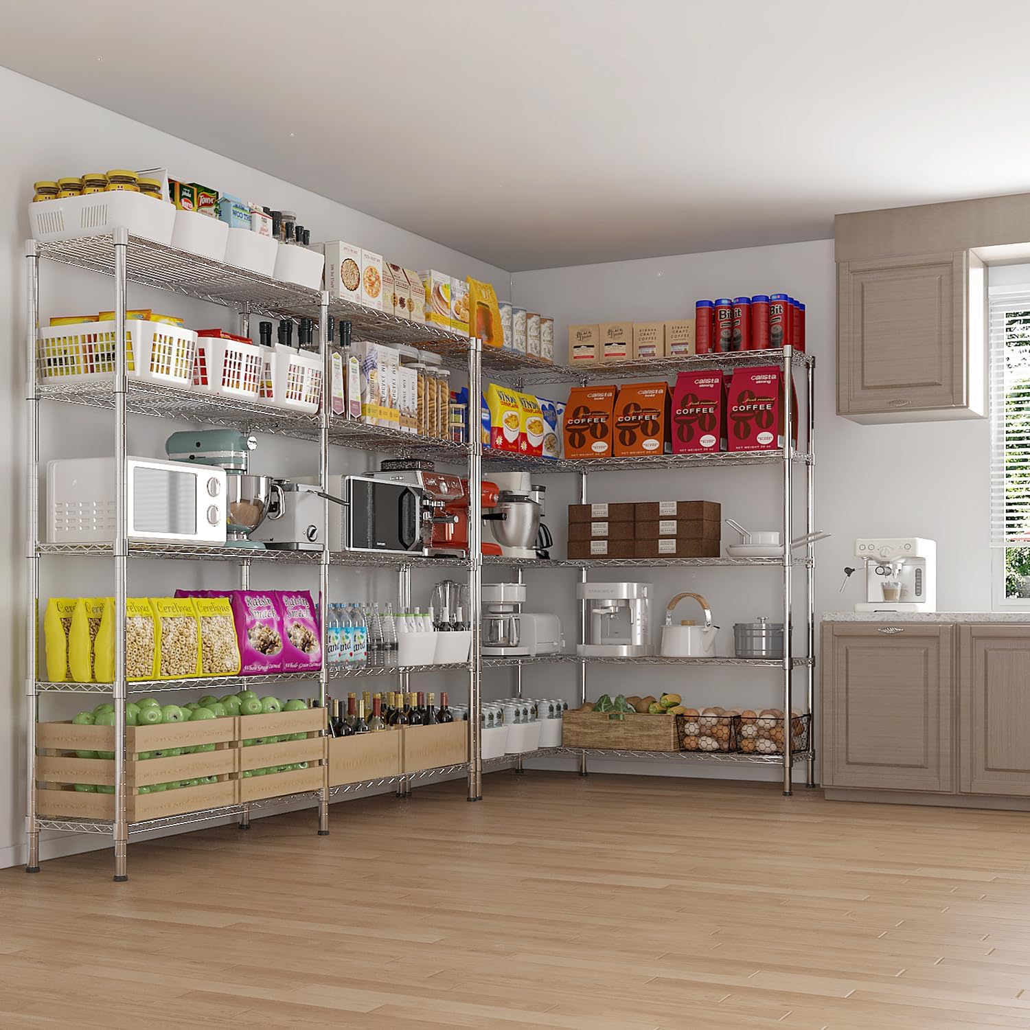 VINGLI 70" W Storage Shelves 1600LBS Heavy Duty Metal Shelving, Upgraded 5 Tier Garage Shelving Unit, Adjustable Wire Shelf for Storage Rack Commercial Pantry Shelf Organizer, 69.8"W × 15.8"D × 71"H