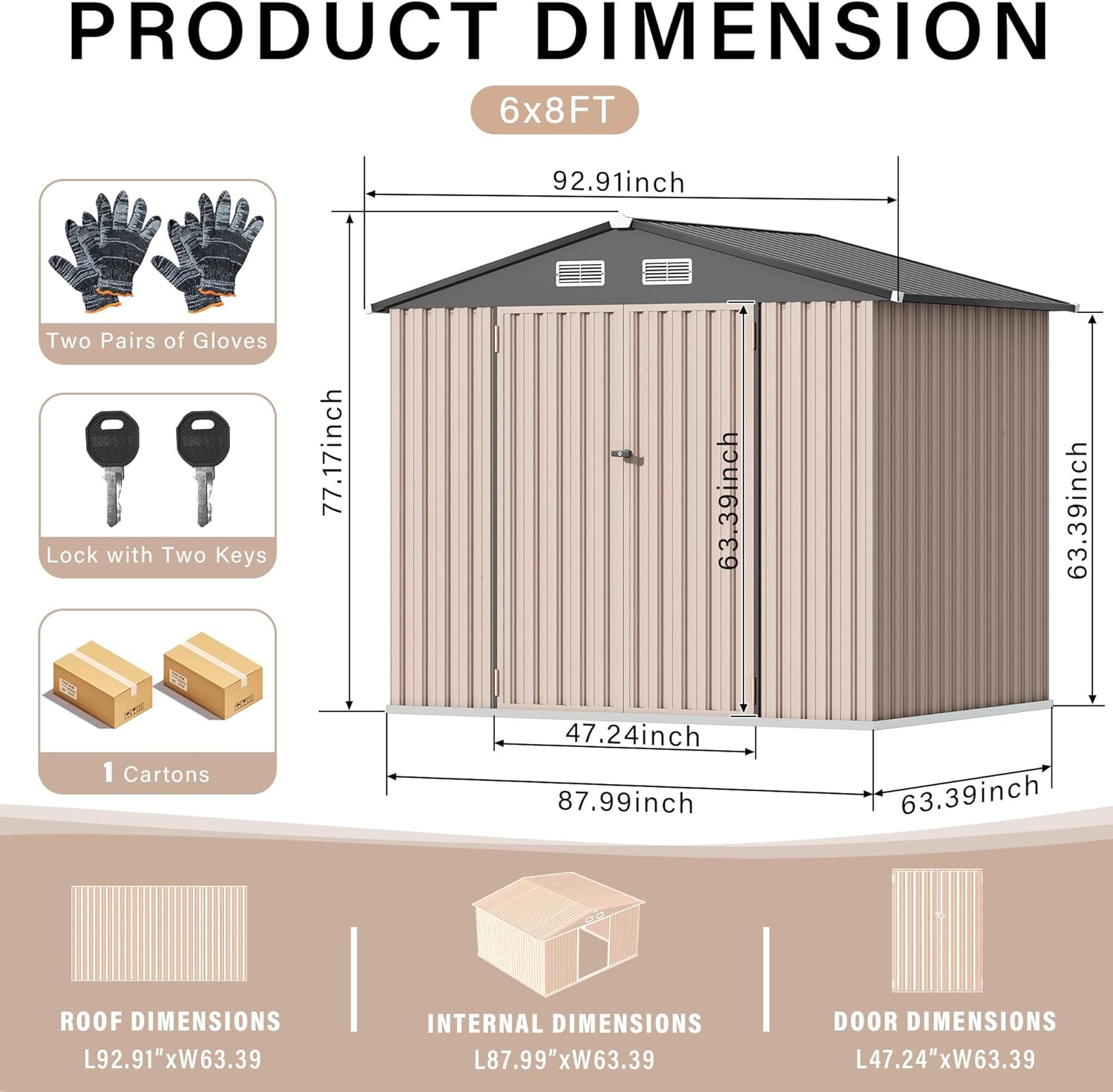 6x8x6.4 FT Outdoor Storage Sheds, Metal Garden Tool Shed for Backyard, Large Metal Sheds Outdoor Storage with Lockable Doors & Air Vents for Backyard Garden Patio Lawn