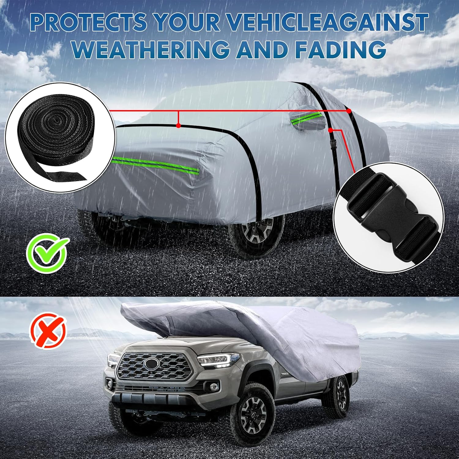 KEYOOG Sedan Car Cover, 6-Layer All-Weather Waterproof, Heavy Outdoor Car Cover, Universal in All Seasons, Snow Protection, Acid Rainproof, Sunscreen, Universally Fit to Sedan (206"-216")- Silvery