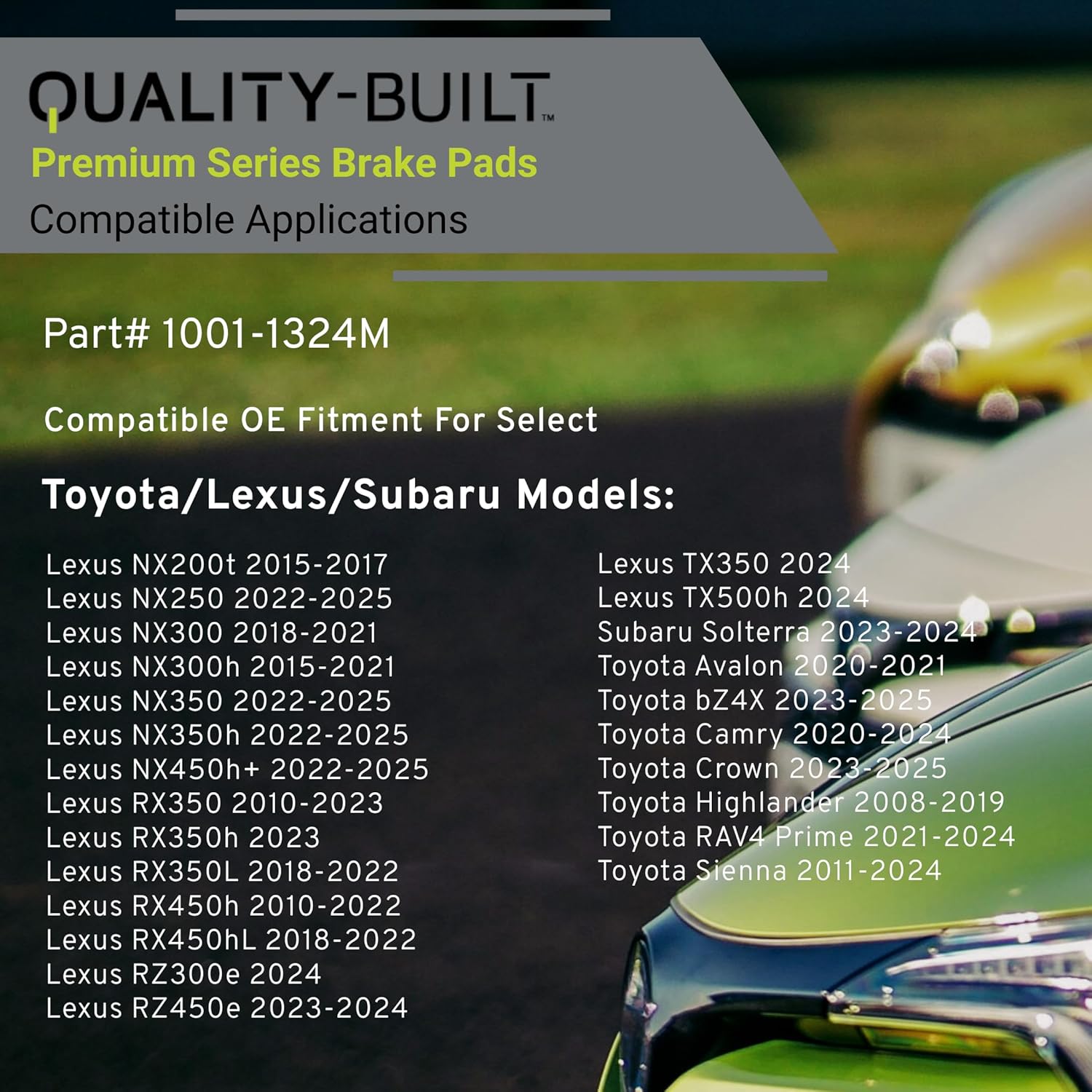 Premium Semi-Metallic Front Brake Pads (1001-1324M) Compatible with 2008-2025 Lexus/Subaru/Toyota (Avalon/Camry/Highlander/NX200t/NX250/NX300/NX300h/NX350/NX350h/RAV4 Prime & More)