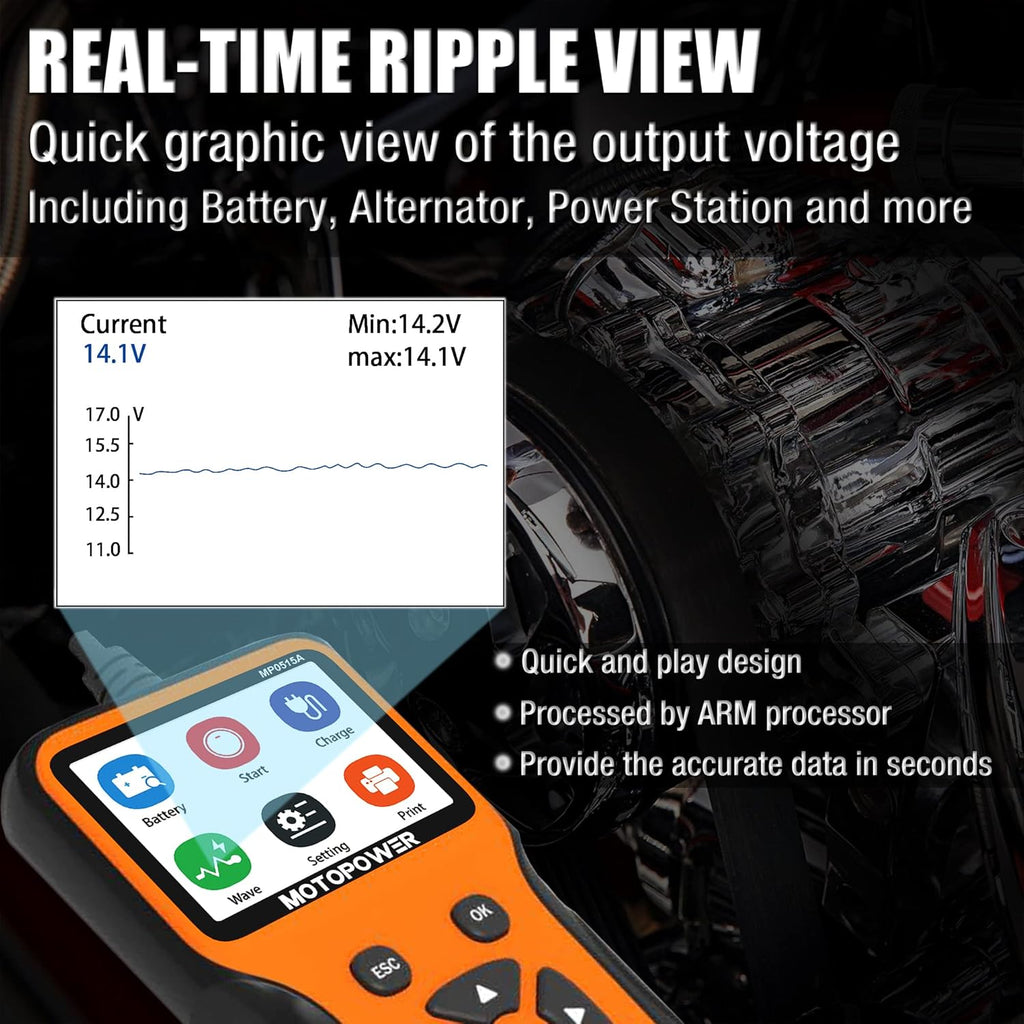 MOTOPOWER MP0515A 12V Car Battery Tester Automotive 100-2000 CCA Battery Load Tester Auto Cranking and Charging System Tester
