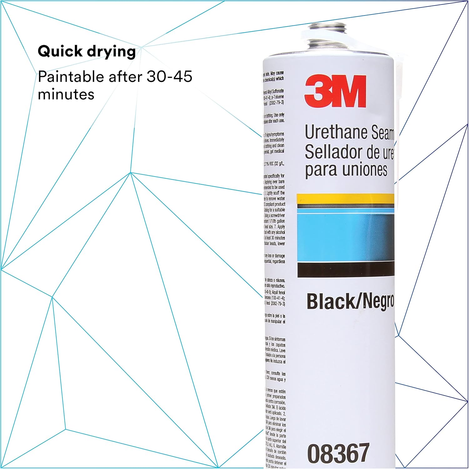 3M Urethane Seam Sealer, 08367, Black Color, High Solids, Permanently Flexible, 310 mL/10.5 fl oz Cartridge (Pack of 2)