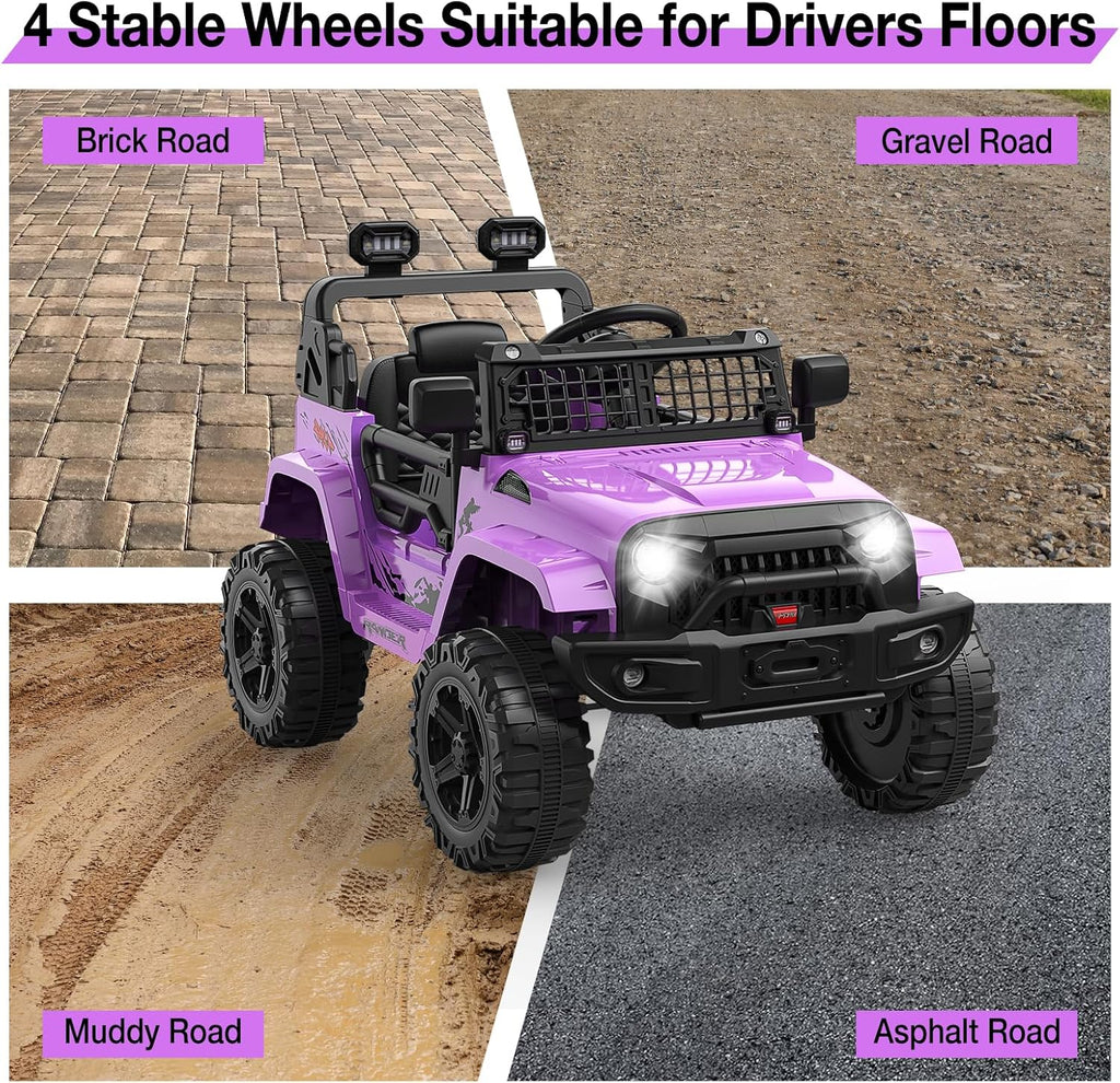 12V Kids Electric Ride On Truck Car w/Parent Remote Control, Spring Suspension, LED Lights & AUX Port | Outdoor Ride Toy for Boys Girls