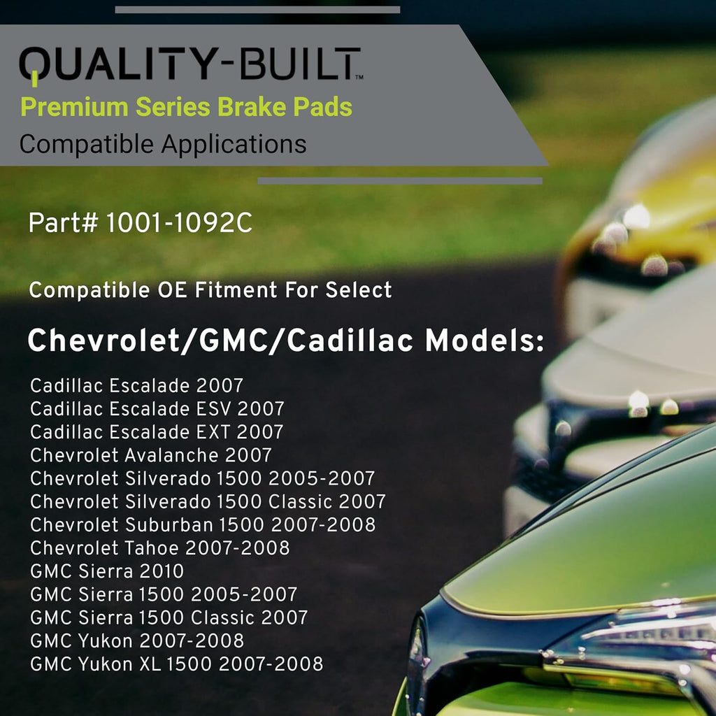 Premium Ceramic Front Brake Pads (1001-1092C) Compatible with 2005-2010 Cadillac/Chevrolet/GMC (Avalanche/Escalade/Escalade ESV/Escalade EXT/Sierra/Sierra 1500/Silverado 1500 & More)