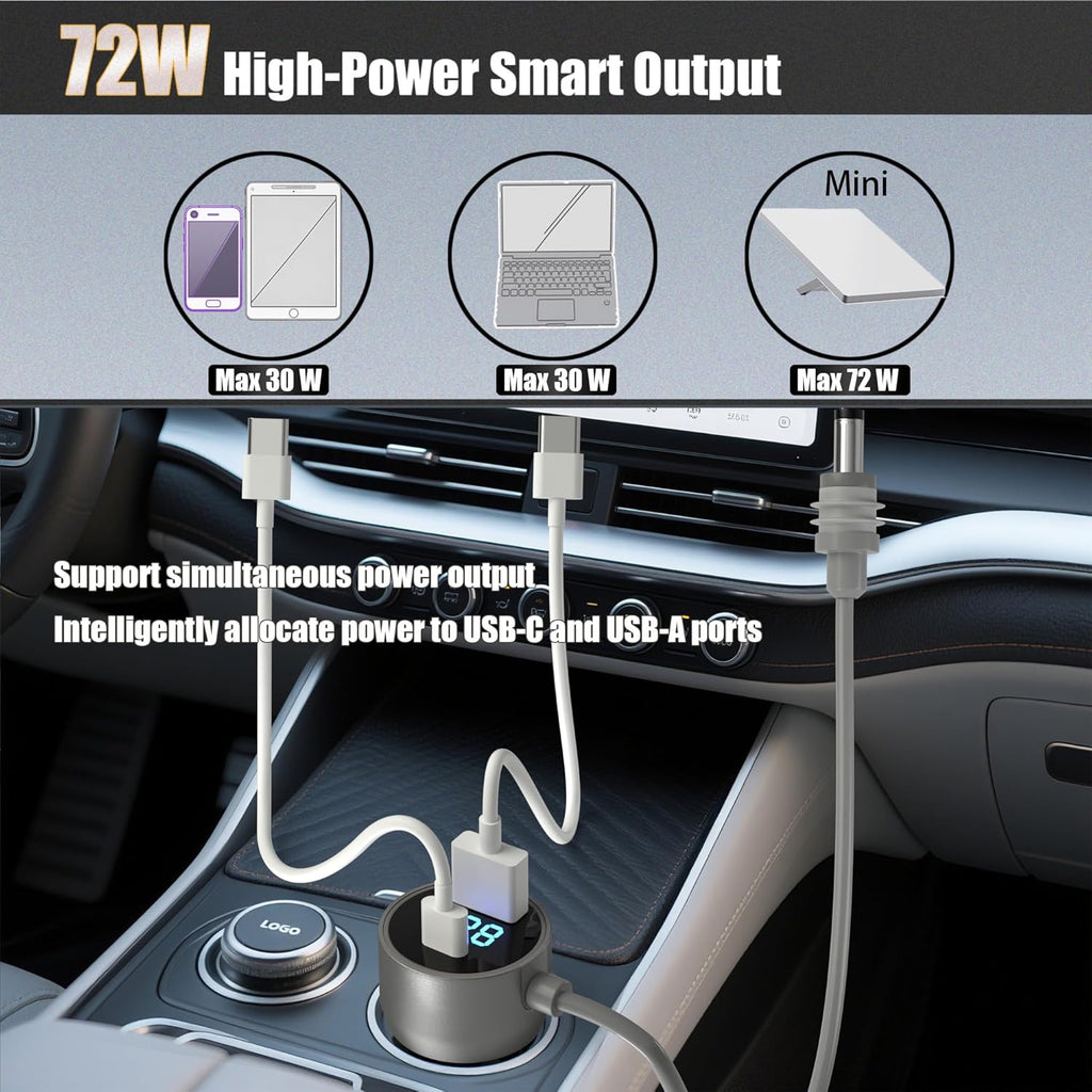 Starlink Mini 12v Power Cord，10FT/3M Starlink Mini Power Cord with car Charger，Cigarette Lighter displays Voltage，Suitable for DC12-24V Trucks, Buses, Boats, Waterproof DC Plugs