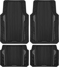 CAR PASS Heavy Duty Rubber Car Mats Metallic,Aluminum Film All Weather Floor Mats Waterproof Universal Trim to Fit SUVs Sedans Vans 4 Piece Anodized Deep Dish Two-Tone Sporty Carbon Fiber Black Chrome