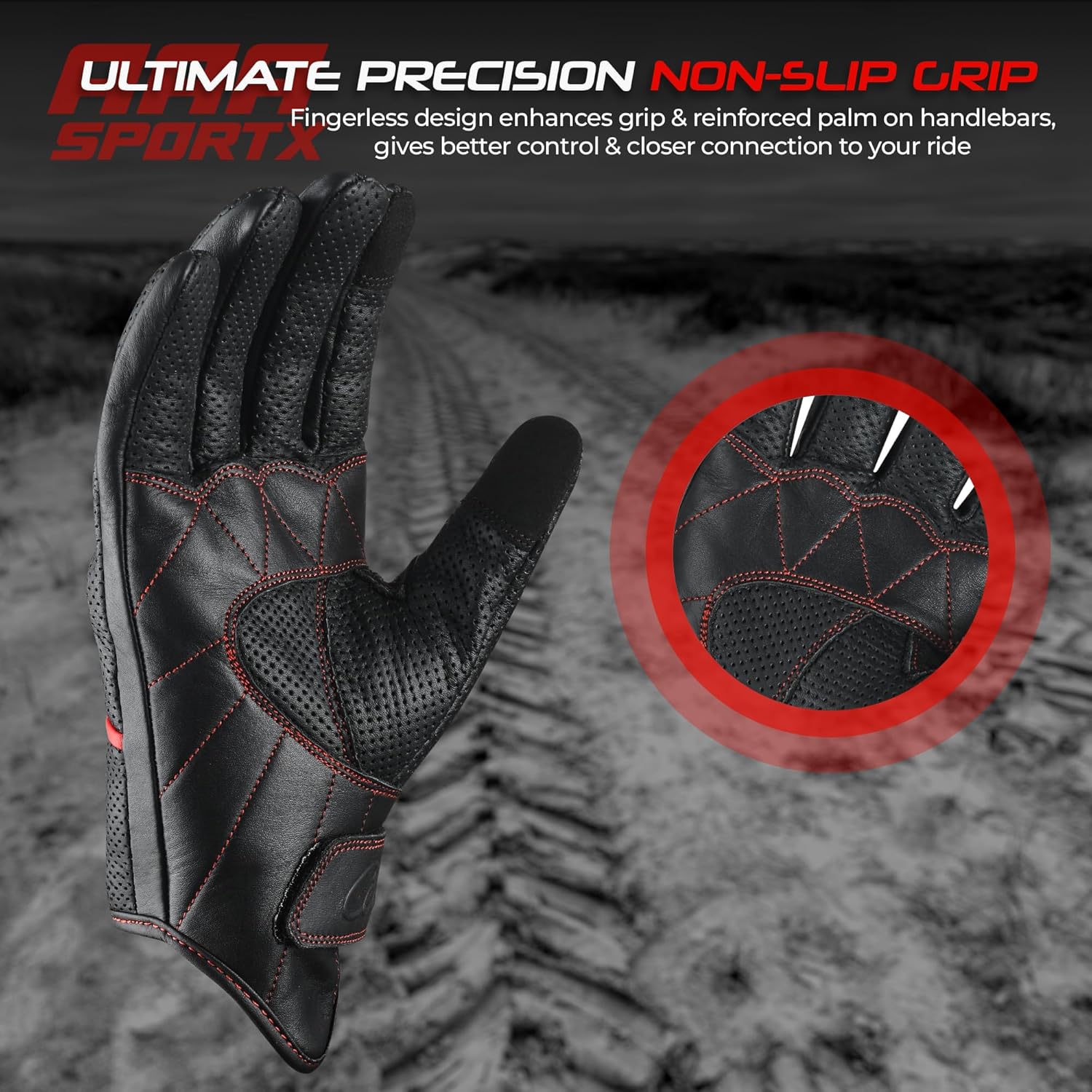 aasportx Motorcycle Gloves - Men's Leather Motorbike Gloves with Touchscreen Function - Non-Slip Pads for Men & Women