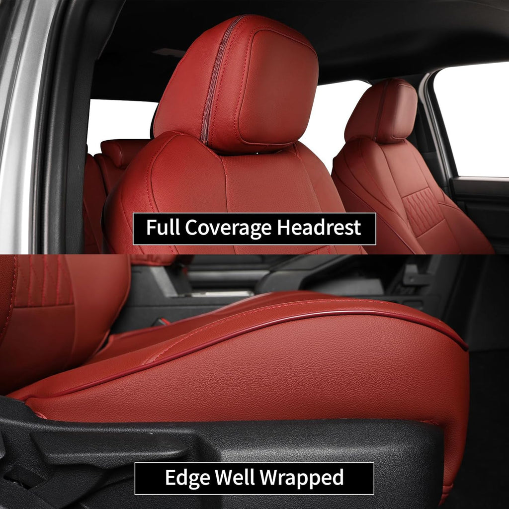 EKR Custom Fit Tacoma Front Car Seat Covers for Select Toyota Tacoma (Petrol & Hybrid) 2024 2025 Double cab SR,SR5,TRD Sport,TRD Off-Road,Limited - Front Row Only,Leather (Burgundy)