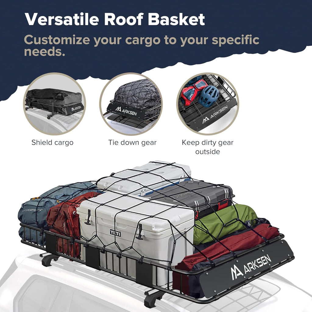 ARKSEN 84 x 50 x 6 Inch Universal Extra Wide 150LB Heavy Duty Roof Rack Cargo with 500D PVC Waterproof Cargo Bag, Car Top Luggage Holder Carrier Basket for SUV, Truck, & Car Steel Construction