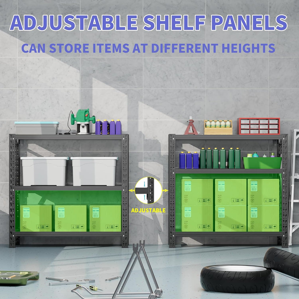2 Sets Garage Shelving Unit Rustproof 50“W Heavy Duty Storage Shelves Easy Assembly 3 Tier Adjustable Metal Steel Utility Shelf Rack Garage Storage Organize for Tools Basement,Warehouse