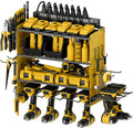 Power Tool Organizer with Charging Station, 4 Layers Garage Storage Rack with 6 Drill Holders, Father's Days Gift For Dad, Wall Mount Garage Organizer Built in 8 Outlets Power Strip, Yellow