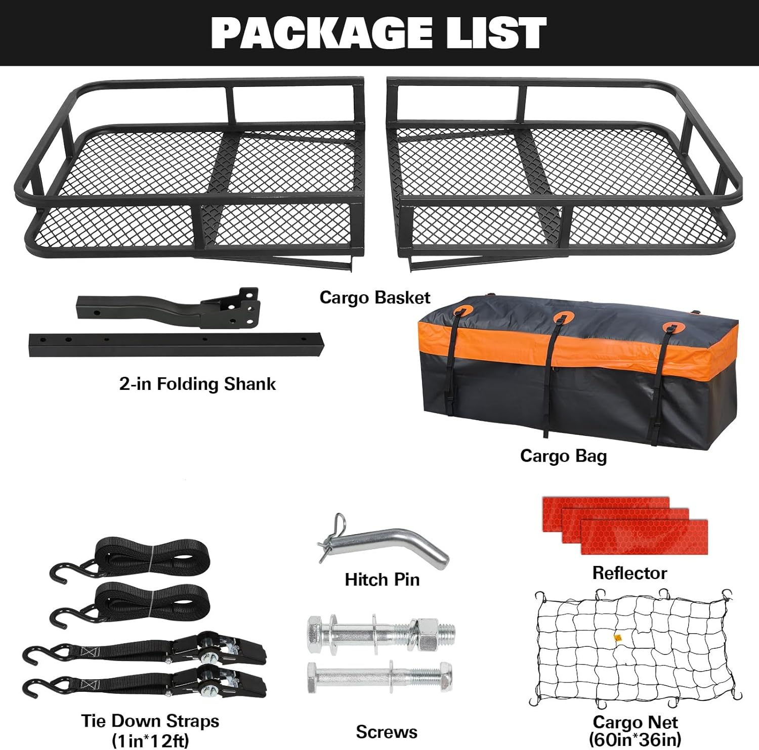 WEIZE Folding Hitch Mount Cargo Carrier 60" x 20" x 6", 500 lbs Capacity Hitch Cargo Rack with Waterproof Bag, Hitch Stabilizer,Net and Straps for SUV Pickup Camping Traveling