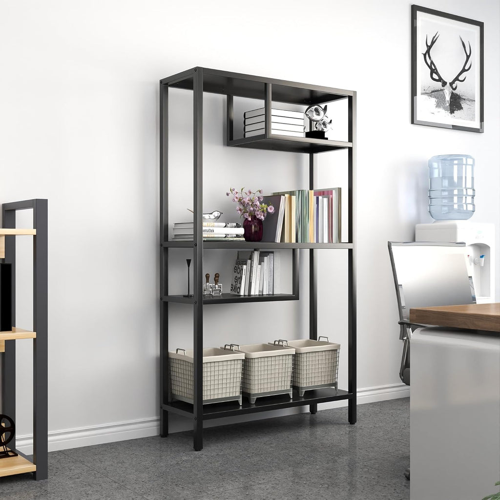Metal Storage Shelving Unit, Decorative Geometric Bookcase, Modern Freestanding Display Shelves, Tall Book Shelf Unit for Living Room Bedroom Office, Easy Assembly