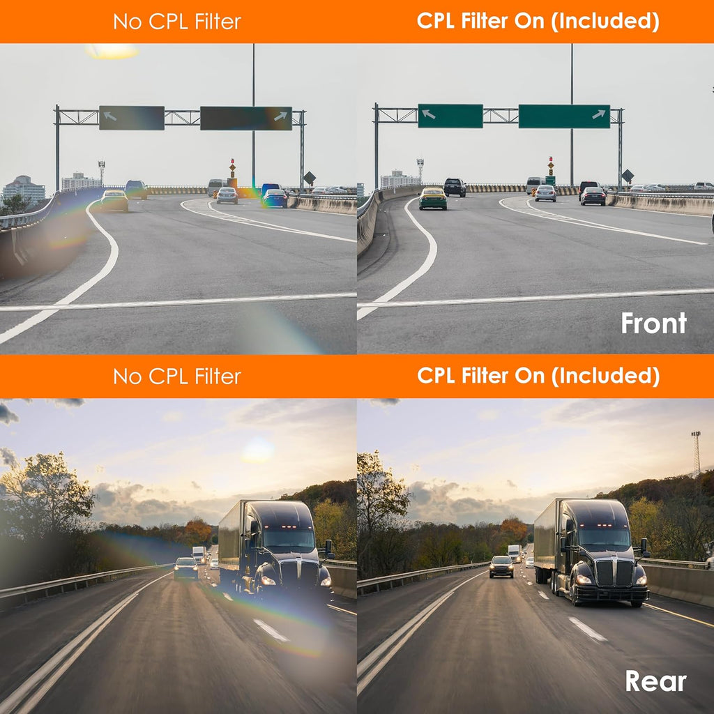 V1P SE 4K Dual Dash Cam w/GPS, Wi-Fi & 2pcs-CPL Filter | 512GB Support | Front 2160p, Rear 1080p | 170° Angle | G-Sensor | WDR | Loop Record | Parking Monitor | 64GB Memory Card Included