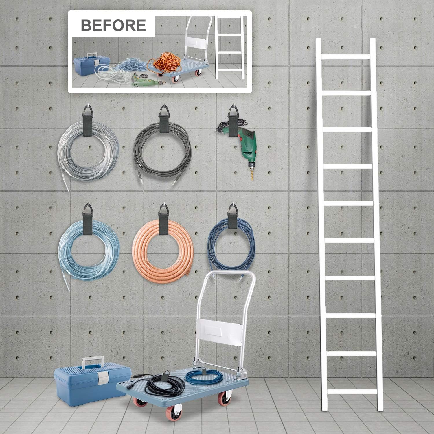 Extension Cord Holder Organizer(4 Pack L), Extension Cord Hanger for Garage Organization and Storage, 16-Inch Heavy Duty Storage Straps, Garage Gadgets for Men
