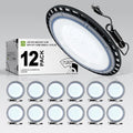 ASD LED High Bay UFO Light Fixture, Commercial Shop Lighting | Plug & Play Cable, IP65 Waterproof, ETL Listed | 100W 18000LM 5000K 100-277V | Warehouse, Garage, Workshop, Barn Lamp | Black, 12 Pack