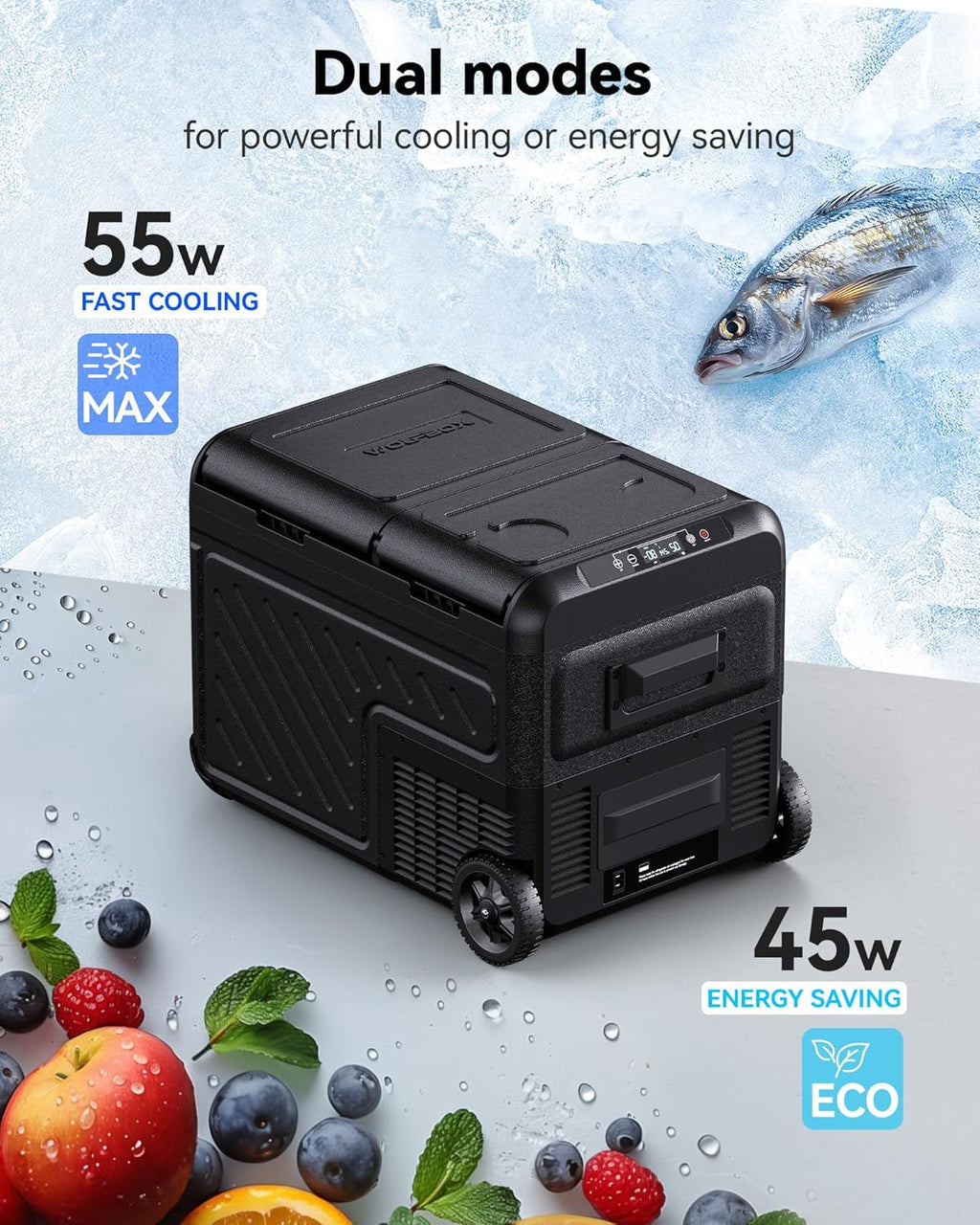 WOLFBOX 12V Car Refrigerator, 40 Quart Dual Zone Car Fridge, Portable Freezer(-8℉~68℉) with 12/24V DC 100/240V AC, APP Control Electric Cooler for Car, RV, Camping, Travel and Home Use