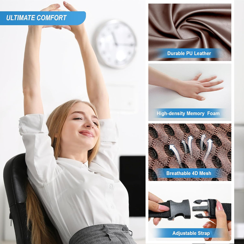 Memory Foam Lumbar Support Cushion Relieves Lower Back Pain for Car Seat, Office Chair, and Wheelchair, 4D Mesh, Brown