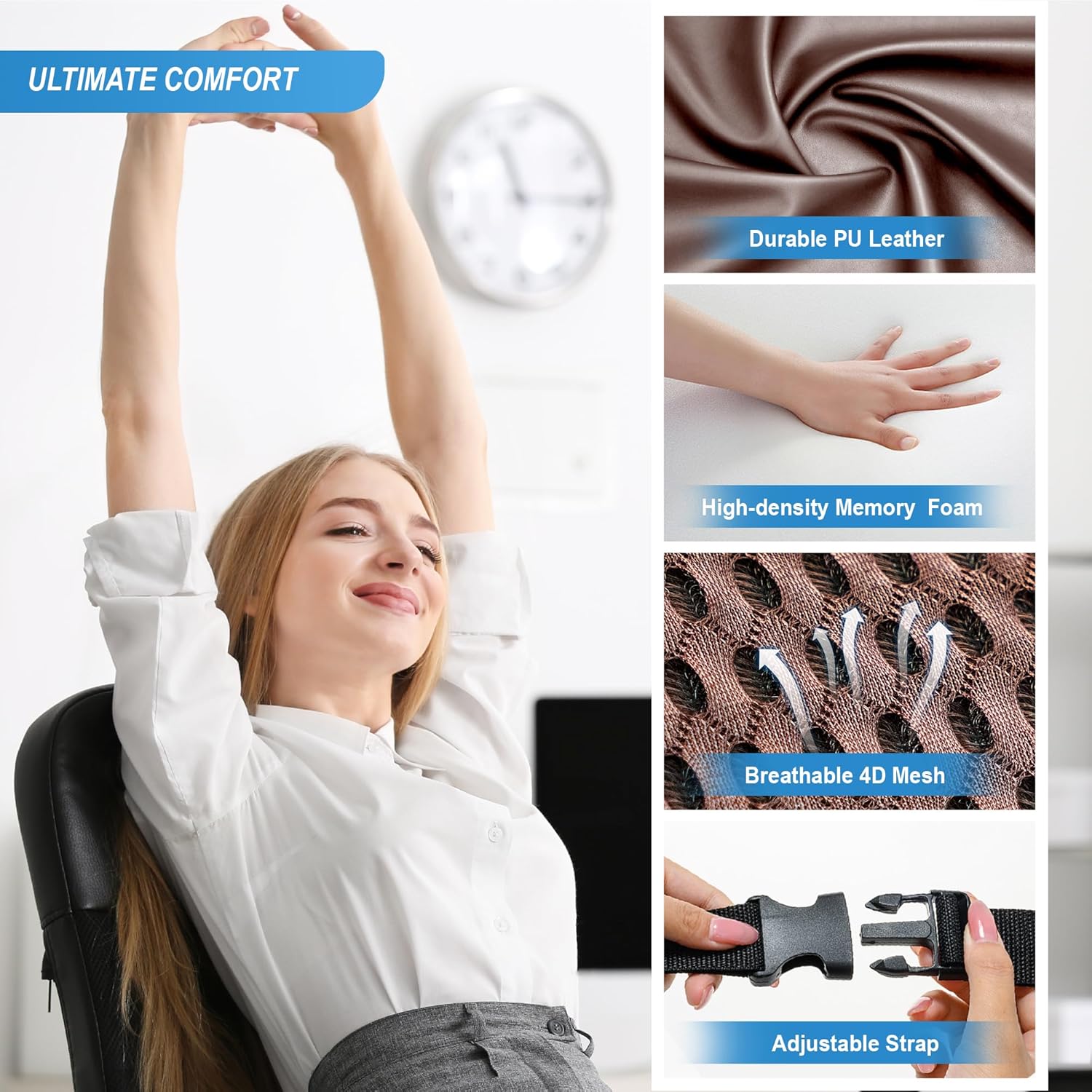 Memory Foam Lumbar Support Cushion Relieves Lower Back Pain for Car Seat, Office Chair, and Wheelchair, 4D Mesh, Brown
