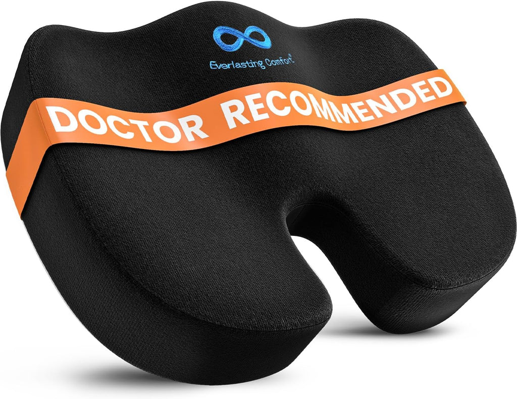Everlasting Comfort Doctor Recommended Memory Foam Seat Cushion for Office Chairs & Car Seat - Ergonomic Office Desk Accessories for Tailbone Pain Relief, Sciatica & Back Support