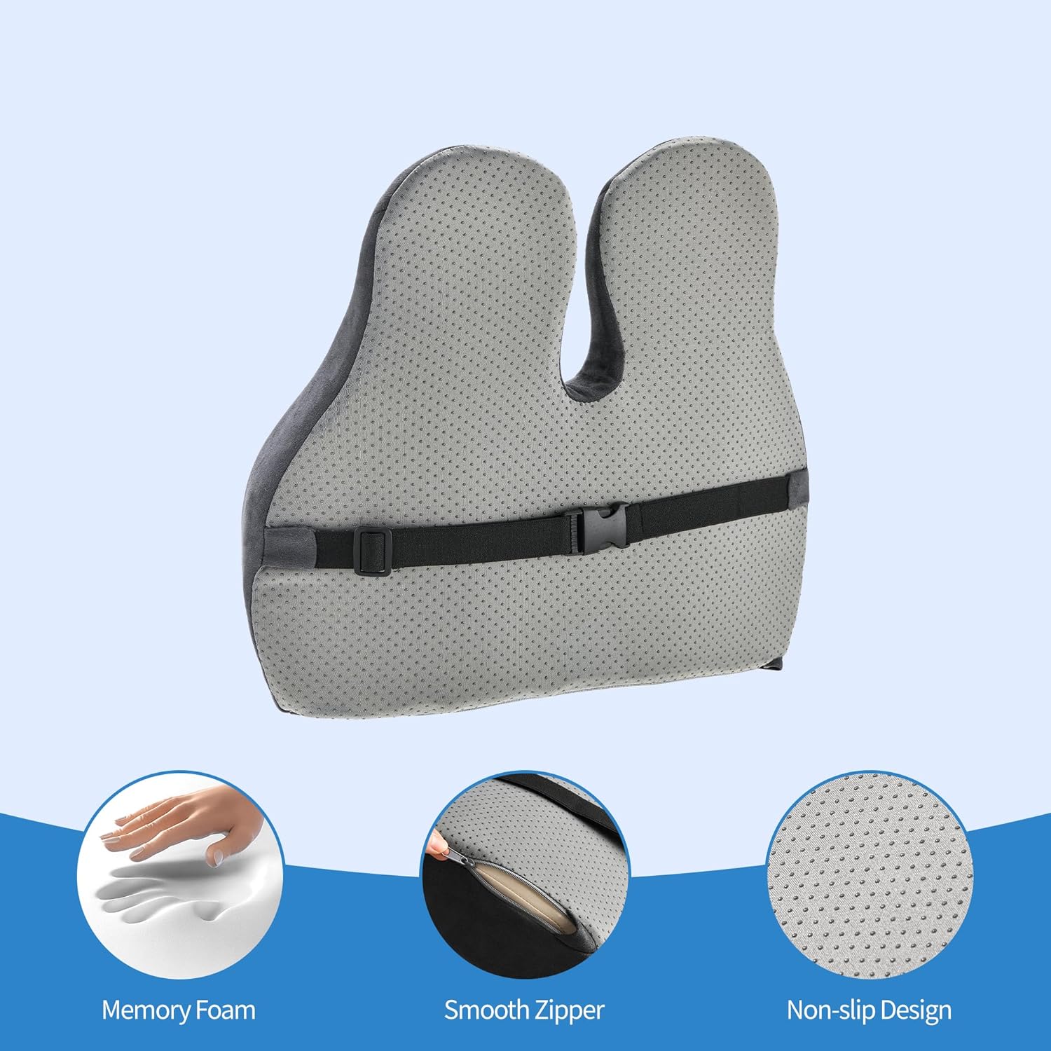 Lumbar Support Pillow for Office Chair and Car Seat - Gel Memory Foam Back Cushion Improve Sitting Posture & Back Pain Relief, Lumbar Support Cushion with Adjustable Strap & Non-Slip