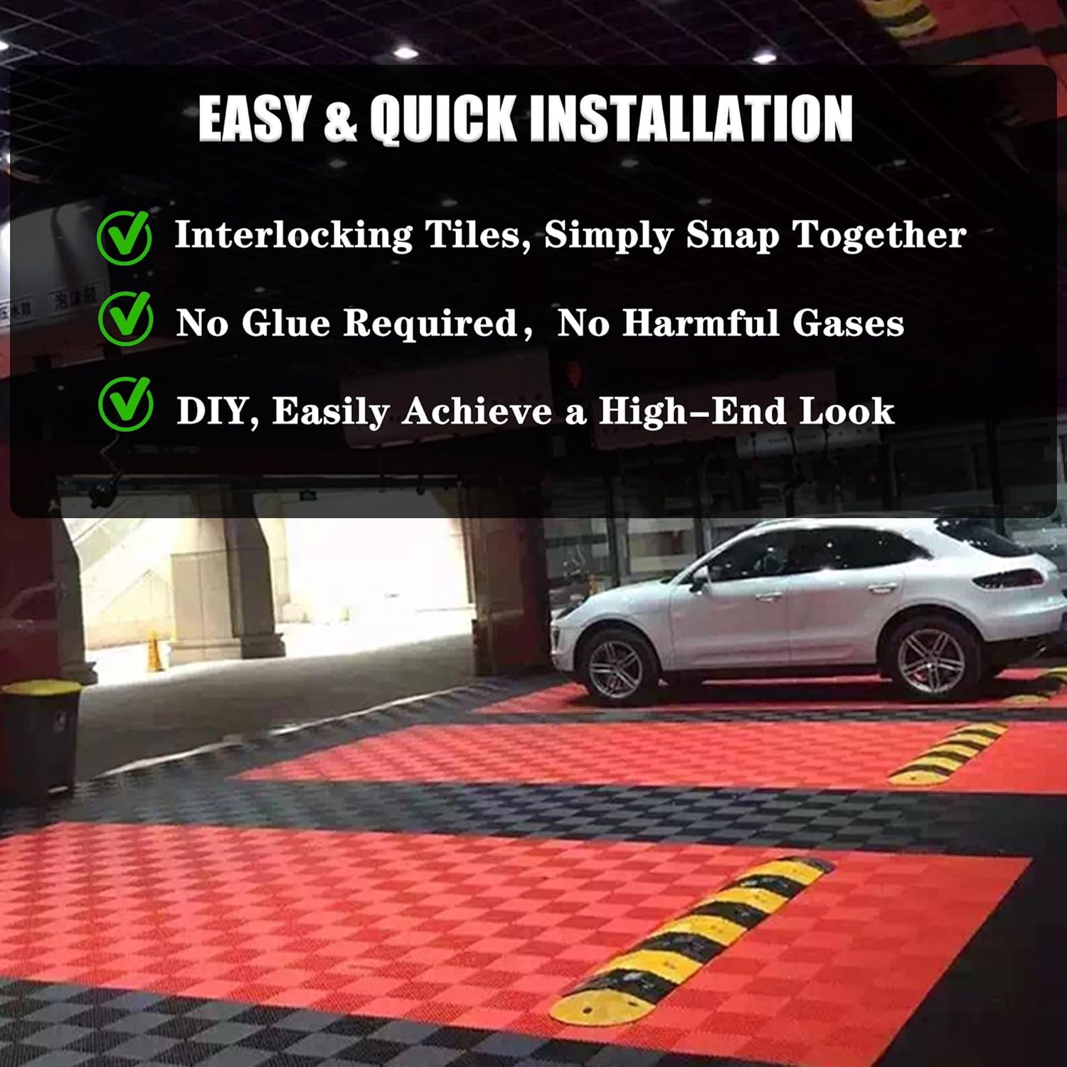 12 Pack 16"x 16"Interlocking Garage Floor Tiles,Modular Drainage Floor Mat,Non-Slip Splicing Interlocking Drain Mats Floor Tile for Garage Car Wash Basement(Black)