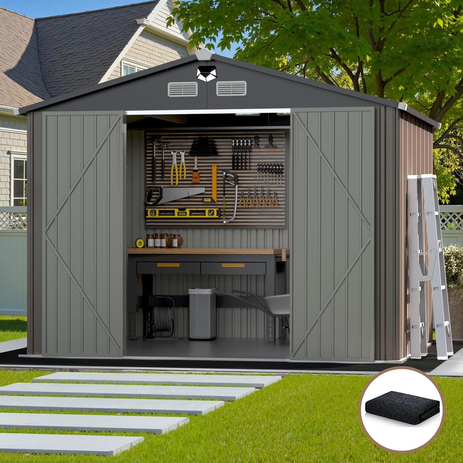 10x12 FT Outdoor Storage Shed,Metal Tool Sheds,Waterproof Outside Storage Shed with Lockable Doors & Air Vent,Storage Building for Backyard Garden