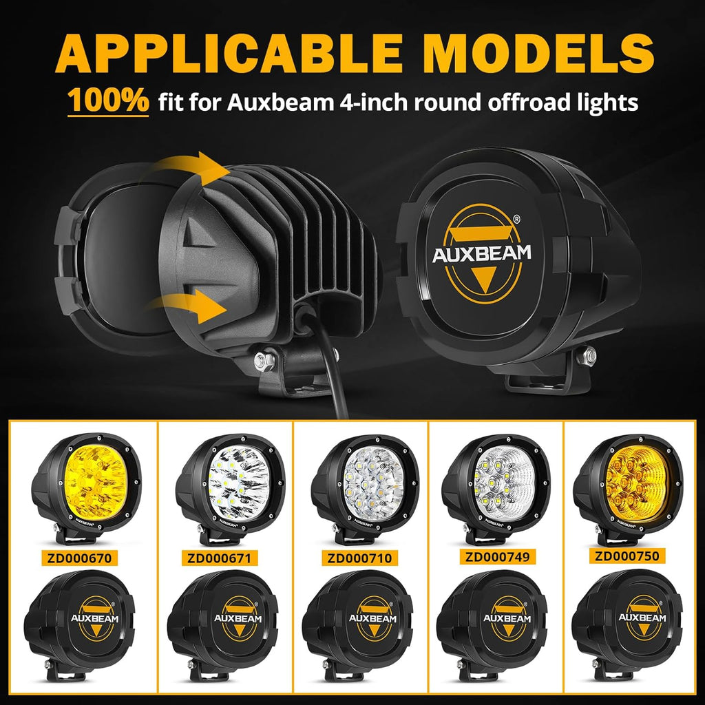 Auxbeam 4 inch LED Pod Covers, 2PCS Black Round Offroad Driving Work Lights PC Protective Covers, Light Bar Lens Covers Waterproof Dustproof for Truck SUV ATV UTV Jeep Wrangler Motorcycle