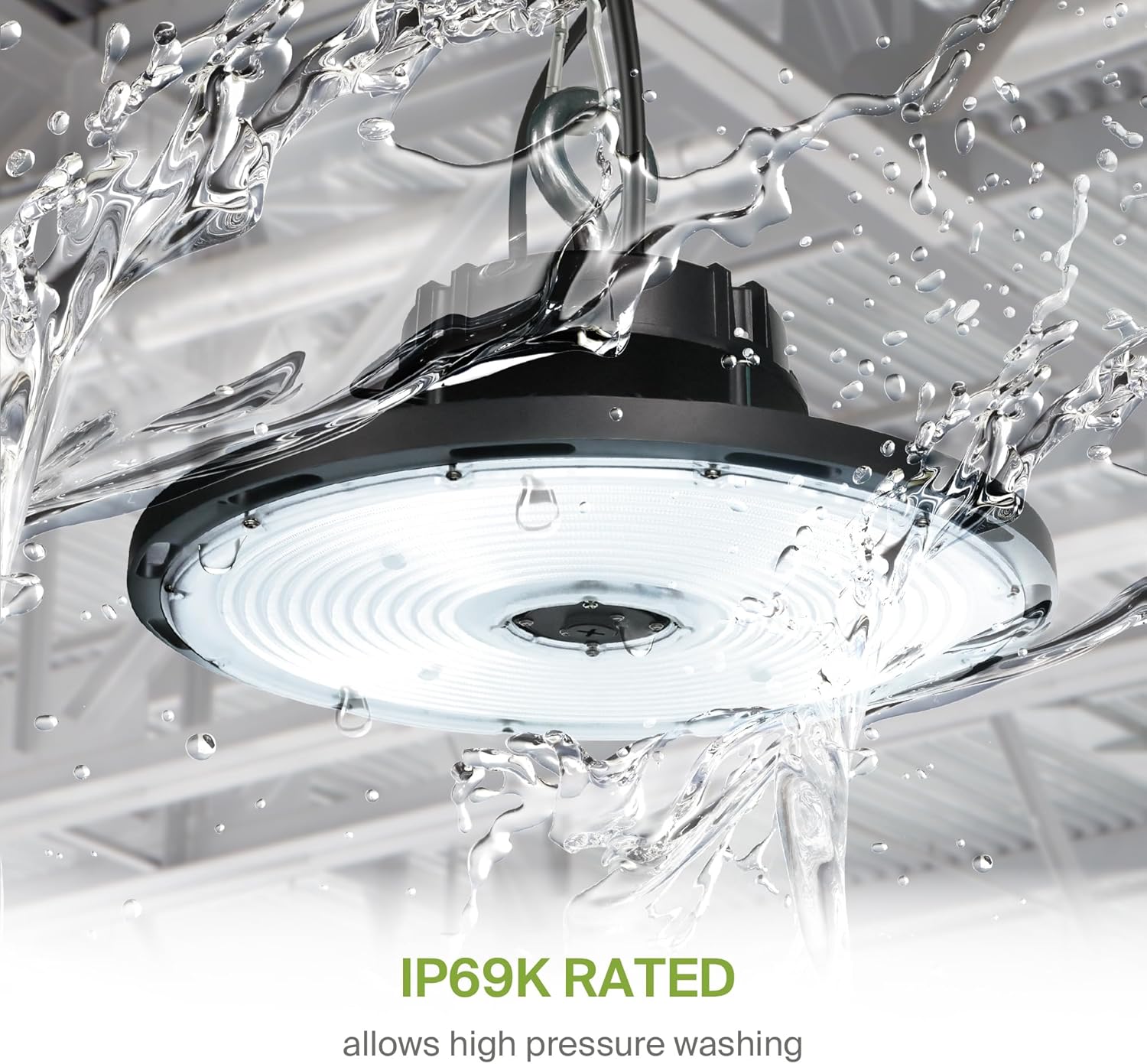 ASD LED High Bay UFO Light Fixture, Commercial Shop Lighting | Dimmable, IP69K Waterproof, DLC Premium, UL Listed | 500W 71400LM 5000K 100-277V | Warehouse, Garage, Workshop Lamp | Black