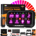 Auxbeam 8 Gang Switch Panel RC-800 RGB Wireless Remote Control Range Up to 165FT Multifunction Switch Pod 3 lighting modes with Backlit Off and Auto Dimmable for RV Offroad Waterproof 2 Years Warranty