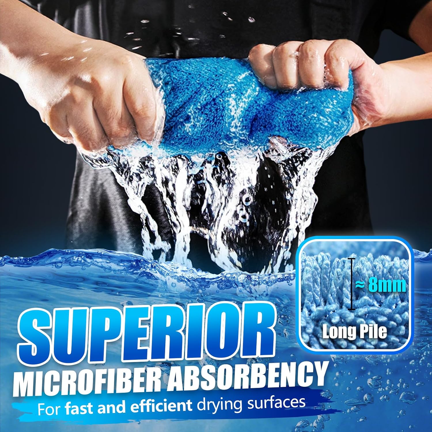 Airlab Microfiber Towels for Cars Wash Drying Towel Detailing Cloth, Ultra Absorbent, Streaks Free, Lint Free Cars, Trucks, SUVs, RVs, Motorcycles, Bath Wipes, 24 x 16 Inch, 1200 GSM, Pack of 1, Blue