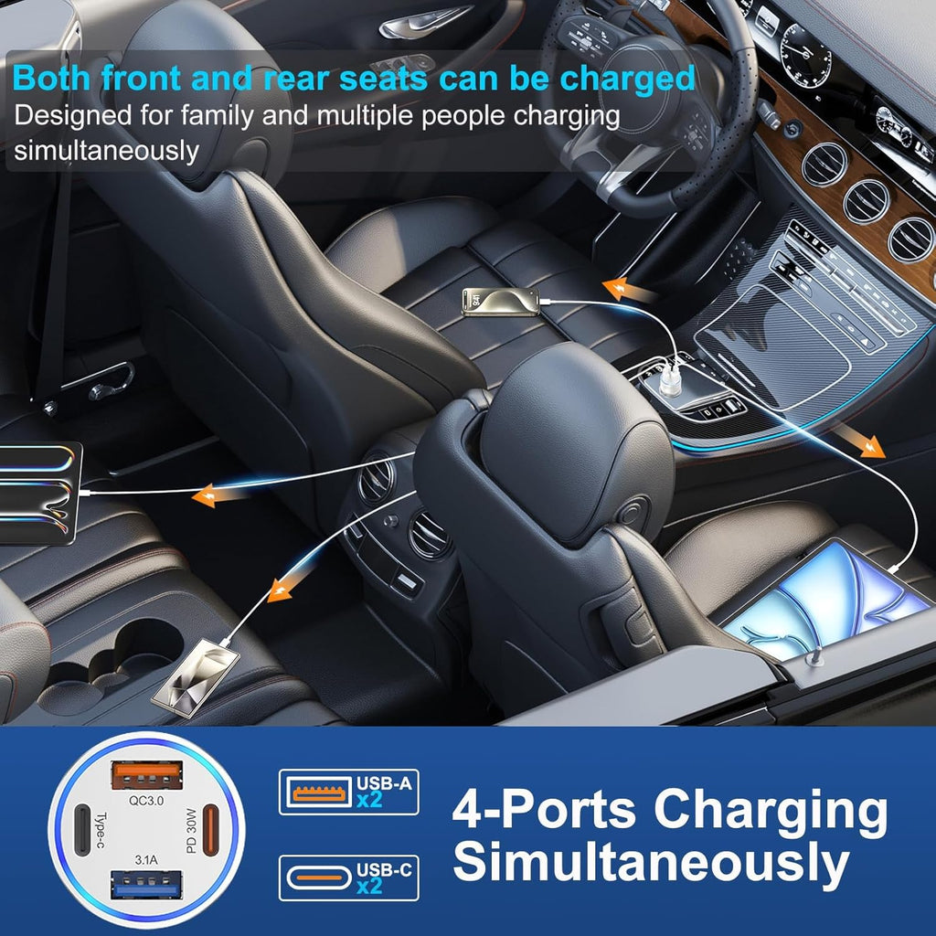 [2-Pack] Car Charger USB C, 4 in 1 65W Fast Charging 4-Port Dual USBC & USB A Car Phone Charger Cargador Carro Lighter Adapter for iPhone 16e 16 15 14 13 12 Pro Max, iPad, Samsung,Tablet, Android