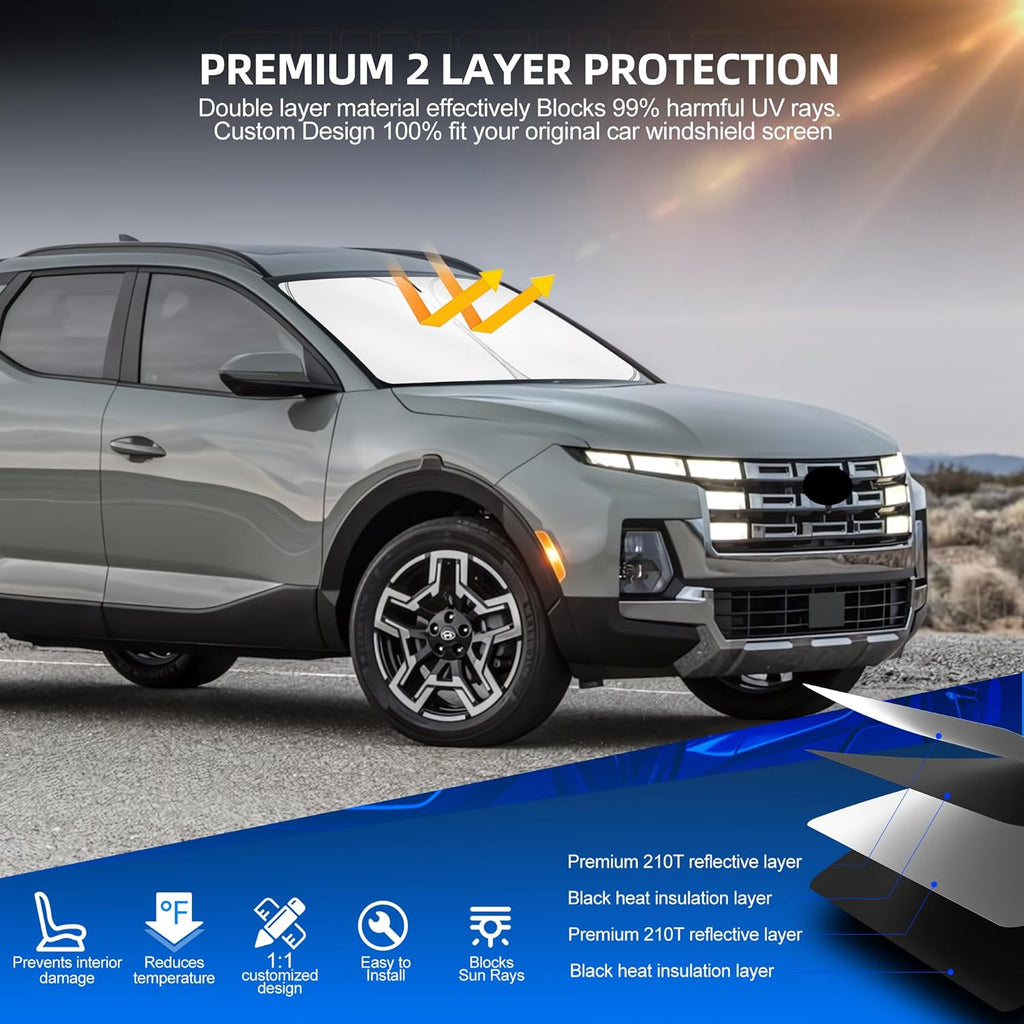 Windshield Sun Shade for H-yund-ai Santa Cruz 2022-2025 Foldable Sunshade Custom Fit Front Window Car Interior Accessories Protector Blocks UV Rays