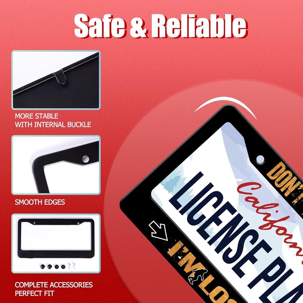 Personalized License Plate Frame Don't Follow Me I'm Lost Too Stainless Steel Accessory Funny Text Holder Car Decorative 2 Holes Screws Fits Us Standard License Plates 12.2 X 6.3 in for Men Women