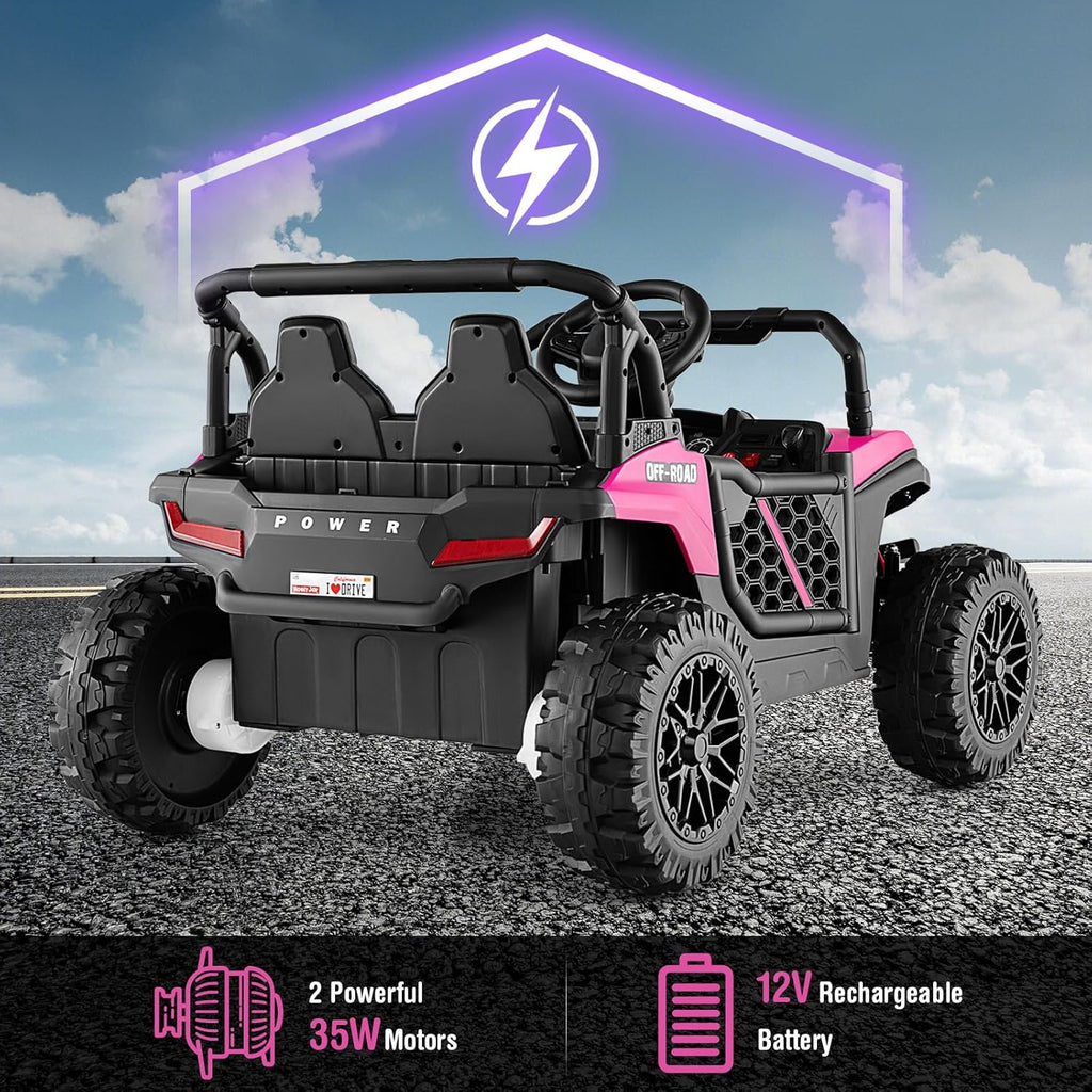 Costzon Kids UTV, 12V Battery Powered Electric Off-Road Car w/Remote Control, Sounds, Wireless Connection, 3 Speeds & 4-Wheel Suspension, Kids Ride on Truck, Gift for Boys & Girls 3+ Years Old (Pink)