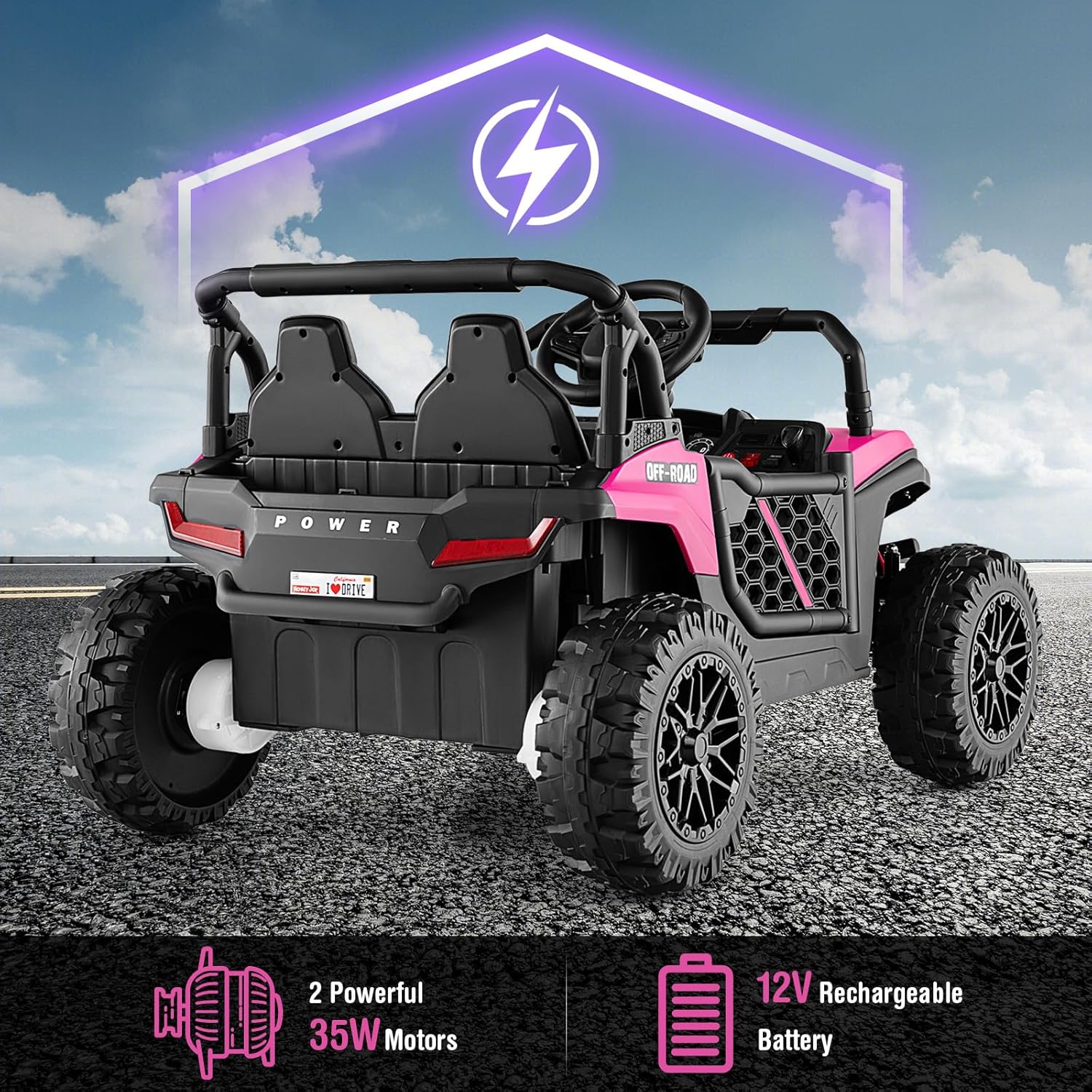 Costzon Kids UTV, 12V Battery Powered Electric Off-Road Car w/Remote Control, Sounds, Wireless Connection, 3 Speeds & 4-Wheel Suspension, Kids Ride on Truck, Gift for Boys & Girls 3+ Years Old (Pink)