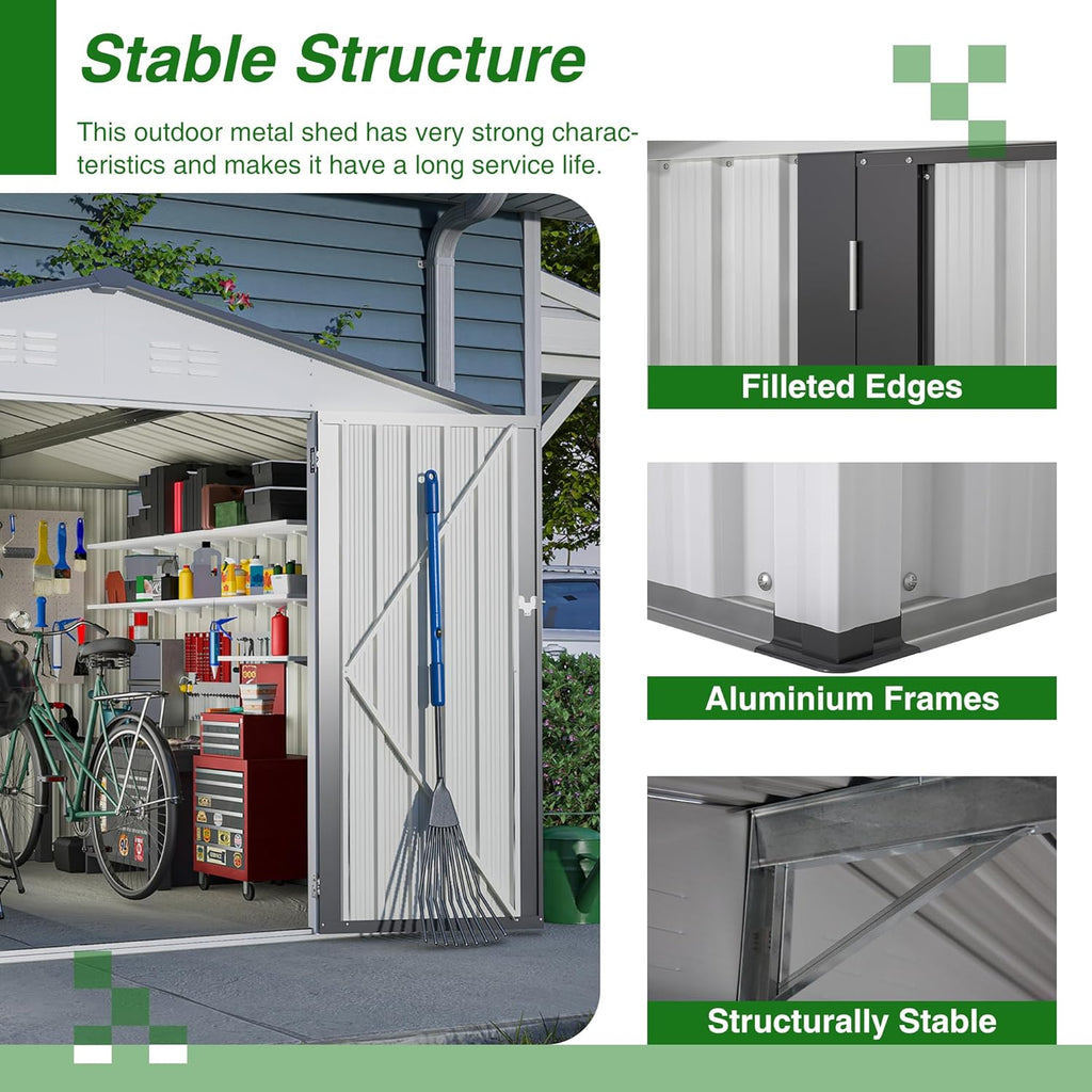 10X8 FT Outdoor Tool Storage Shed with Metal Foundation & Lockable Doors, All Weather Metal Sheds for Garden, Patio, Backyard, Lawn