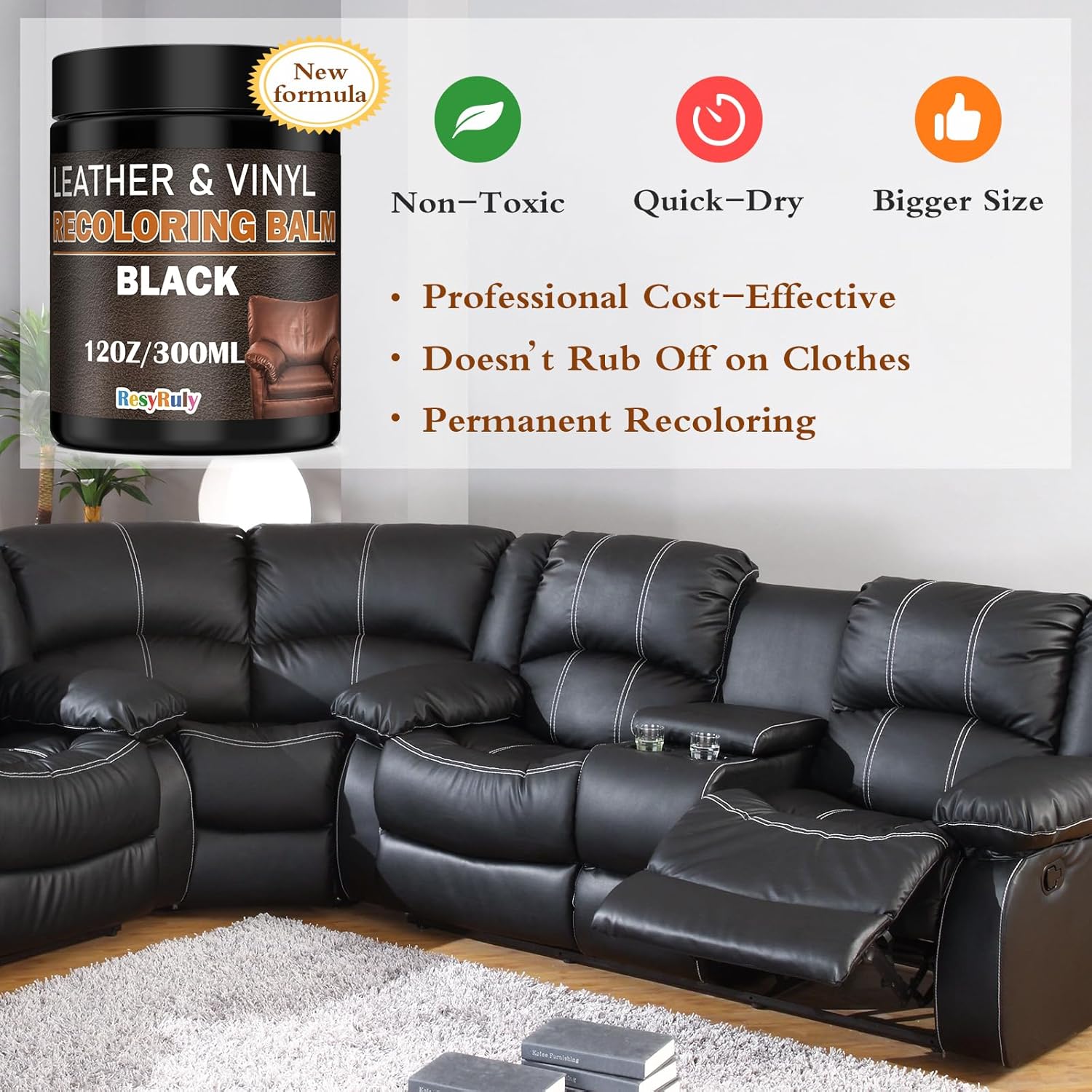 Leather Recoloring Balm Black Leather Dye Vinyl Paint Car Interior Seat Furniture Conditioner Couch Recliner Boots Jacket Shoes Handbag Purse Belt Color Restorer Fade Wear Scratch Remover Repair Kit