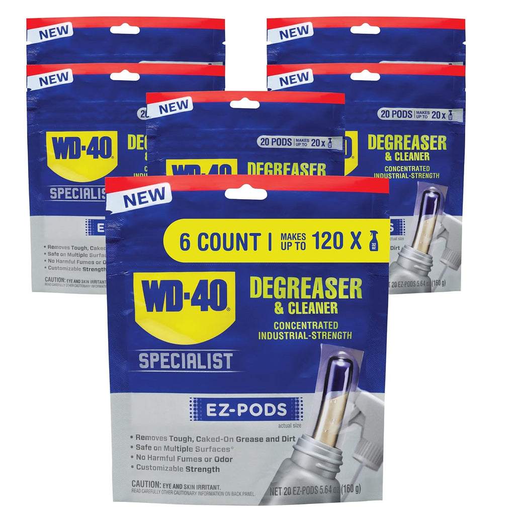 WD-40 Specialist Degreaser and Cleaner EZ-PODS, Customizable Industrial-Strength Concentrate, Multi-Surface Cleaning Solution, 20 Pods (Pack of 6, 120 Count Total)