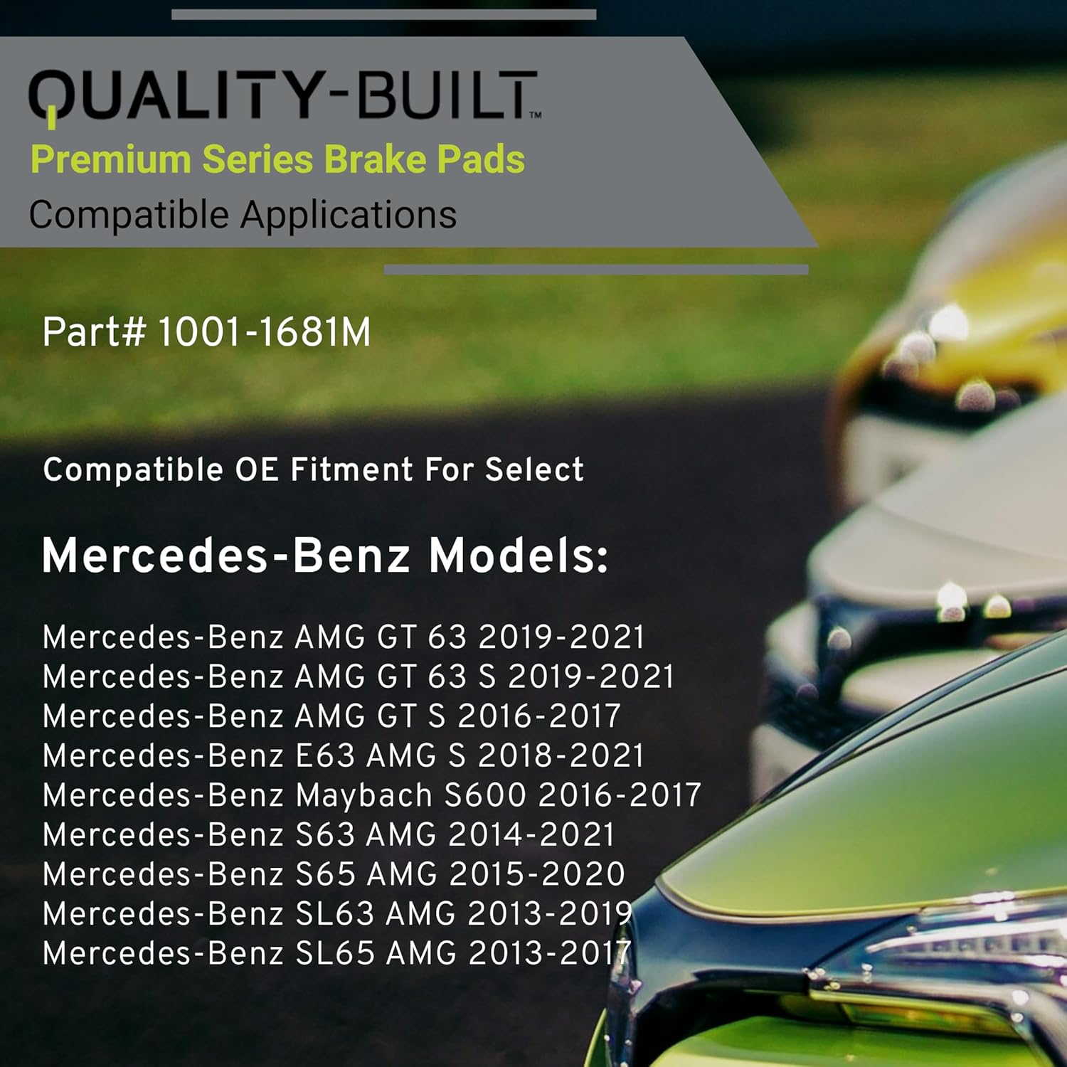 Premium Semi-Metallic Rear Brake Pads (1001-1681M) Compatible with 2013-2021 Mercedes-Benz (AMG GT 63/AMG GT 63 S/AMG GT S/E63 AMG S/Maybach S600/S63 AMG/S65 AMG/SL63 AMG/SL65 AMG)