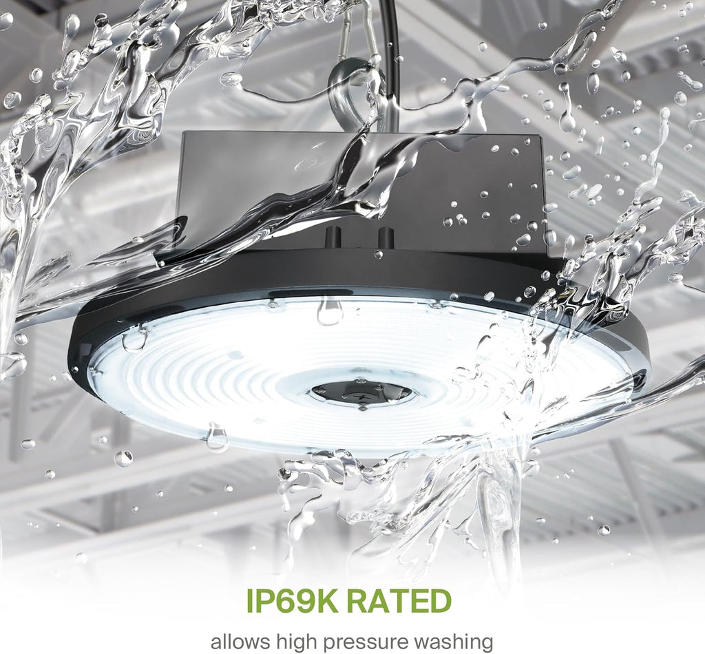 ASD LED High Bay UFO Light Fixture, Commercial Shop Lighting | Dimmable, IP69K Waterproof, DLC Premium, UL Listed | 400W 58600LM 5000K 277-480V | Warehouse, Garage, Workshop, Barn Lamp | Black
